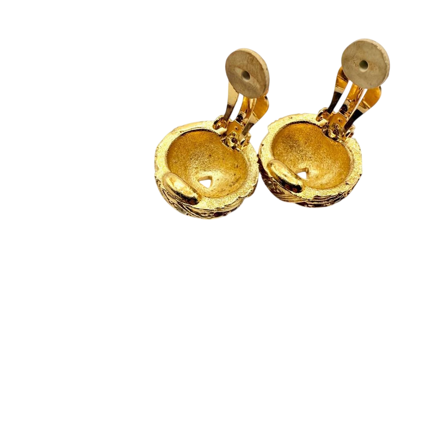 Monet Gold Tone Clip-On Earrings with Red and Clear Rhinestones