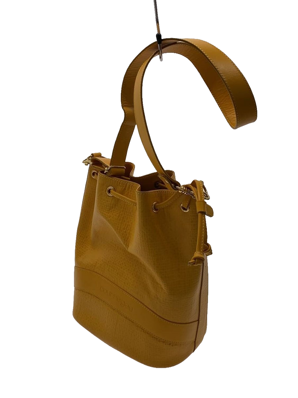 COURRÈGES Sac noé bucket bag cuir jaune moutarde
