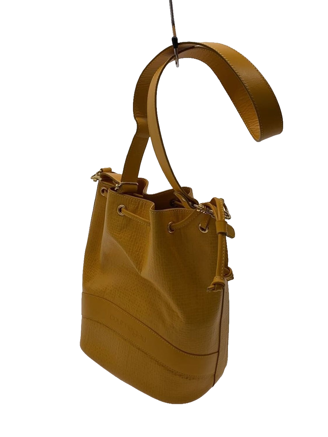 COURRÈGES Sac noé bucket bag cuir jaune moutarde