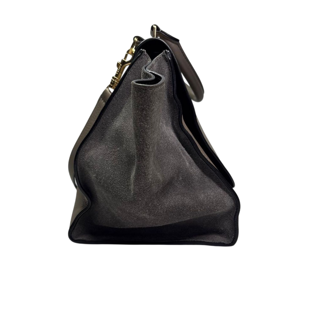 CELINE Trapeze Handbag Beige Leather Grey Suede