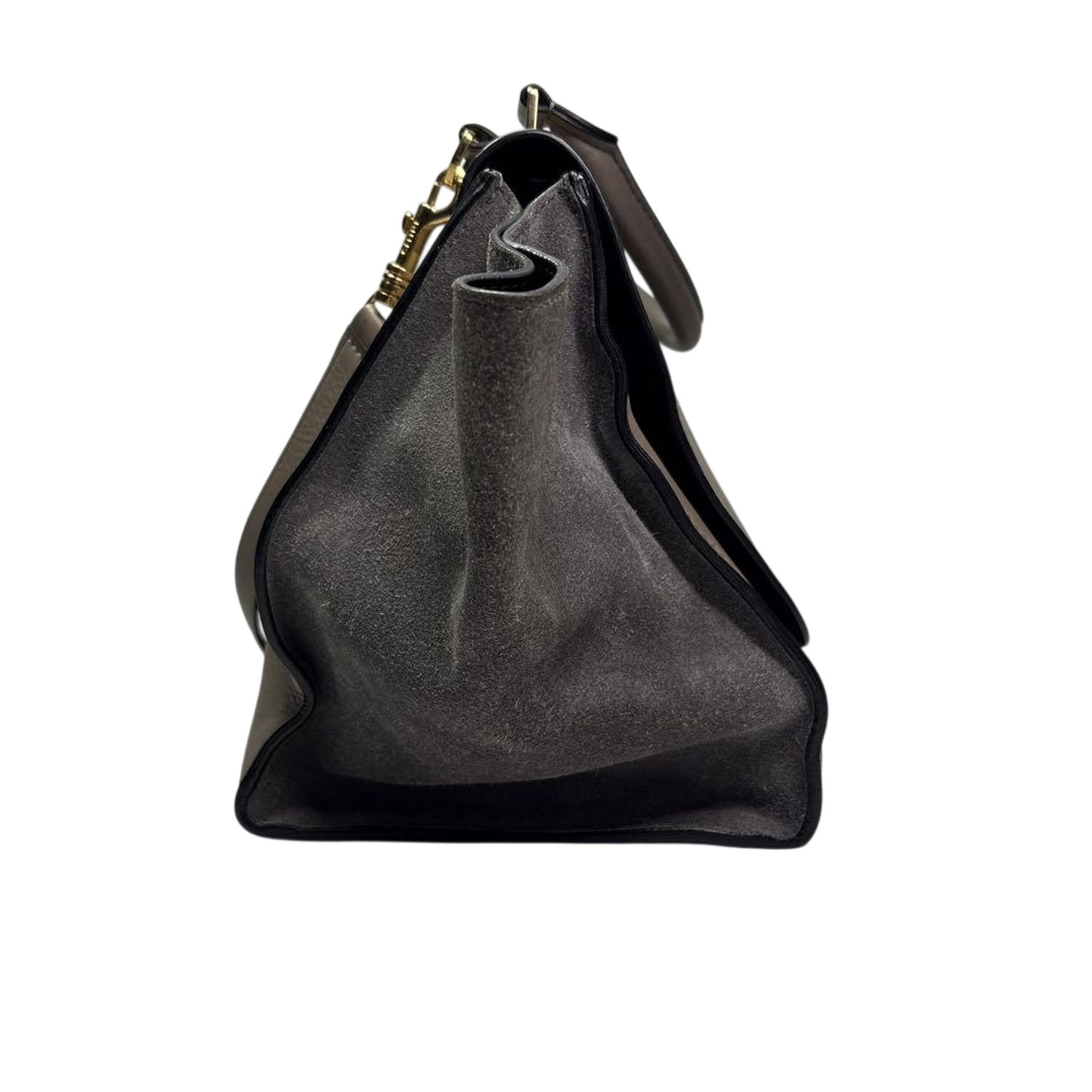CELINE Trapeze Handbag Beige Leather Grey Suede