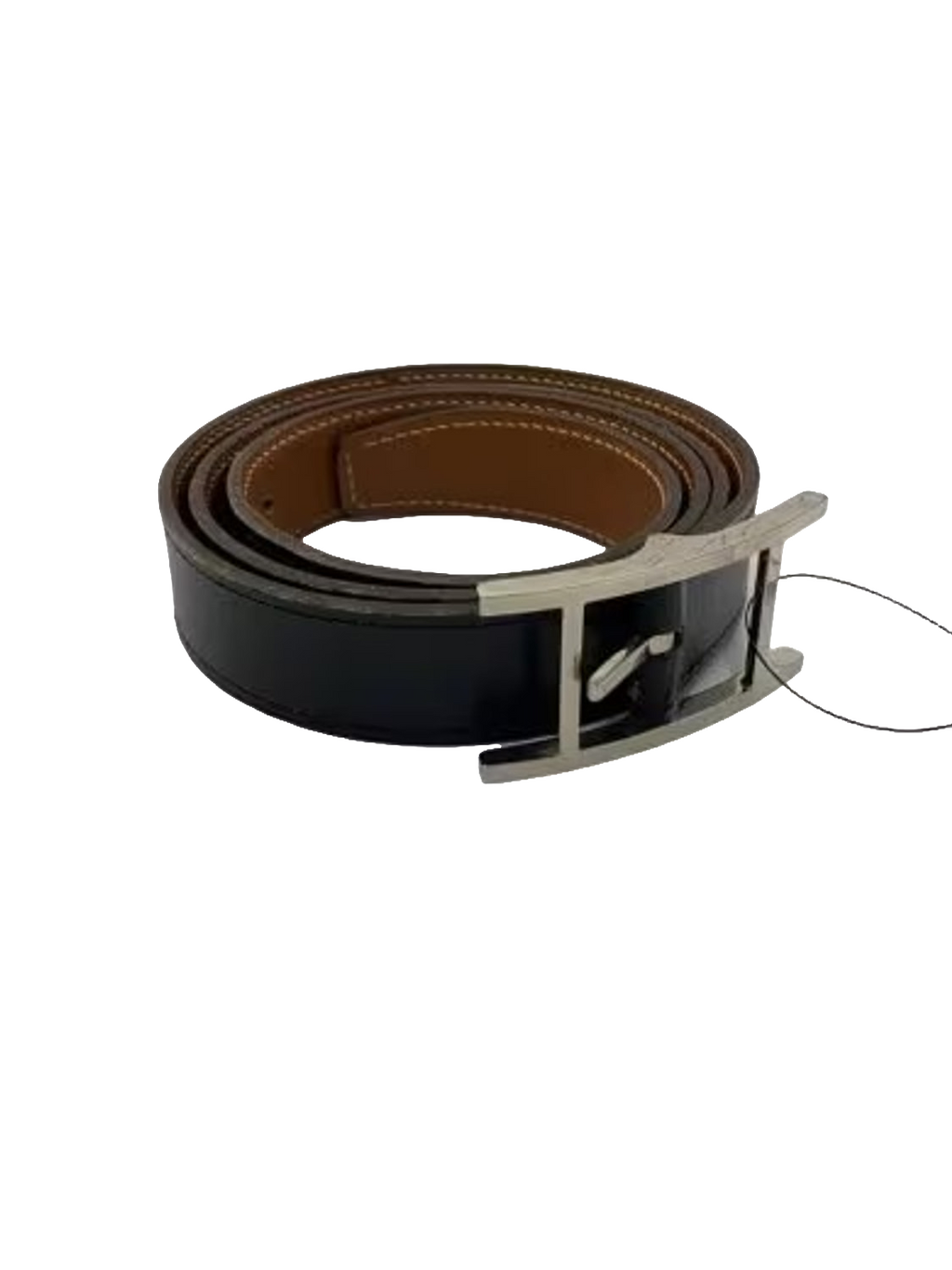 Belt Herm%s 95 Black Brown Silver Buckle Reversible Leather Dress Belt