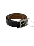 Belt Herm%s 95 Black Brown Silver Buckle Reversible Leather Dress Belt