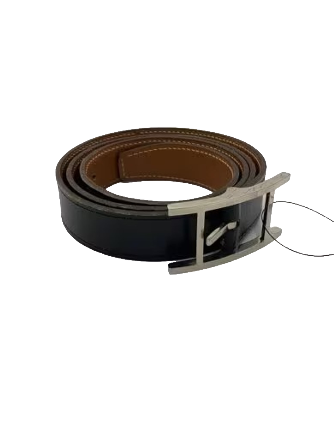 Belt Herm%s 95 Black Brown Silver Buckle Reversible Leather Dress Belt