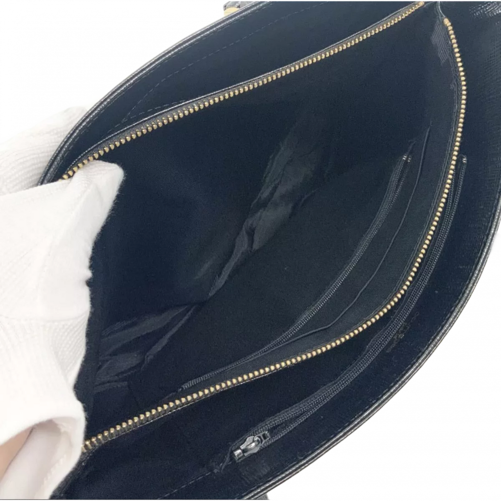 COURRÈGES Sac cabas noir pour femme cuir grainé ancien logo wnametag