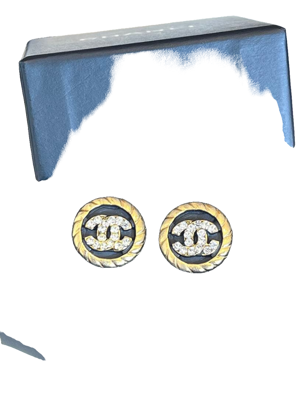CHANEL Boucles d'oreilles clips or CC strass cristal avec boîte
