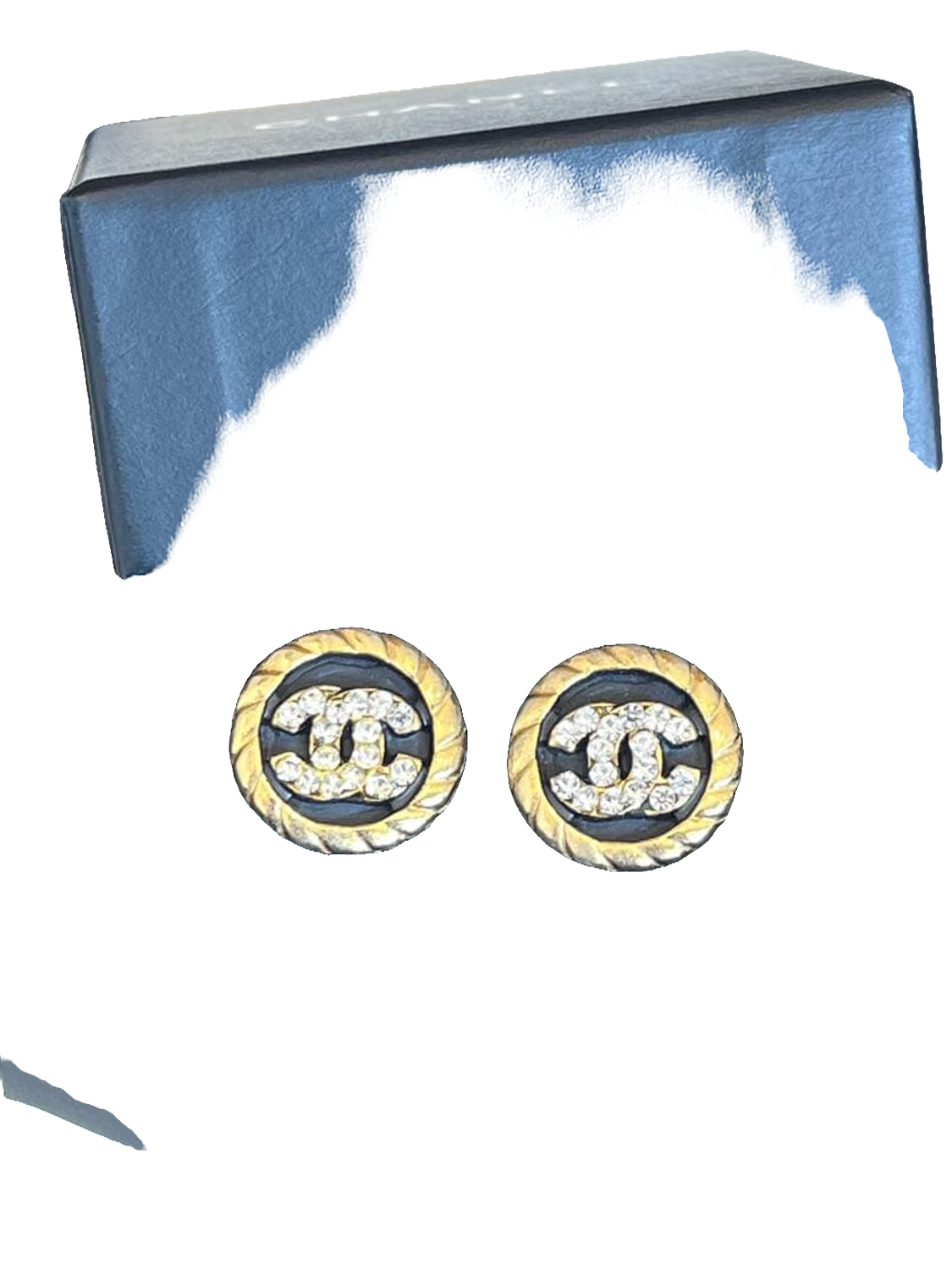 CHANEL Boucles d'oreilles clips or CC strass cristal avec boîte