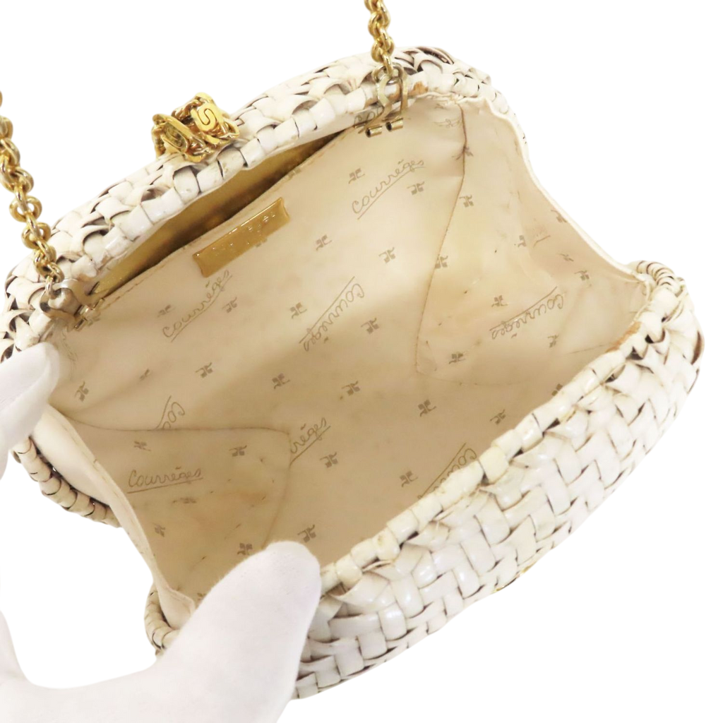 Courrèges Elegant White Woven Mini Bag with Chain Strap