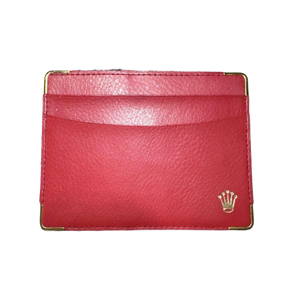 ROLEX Porte-carte cuir rouge logo or