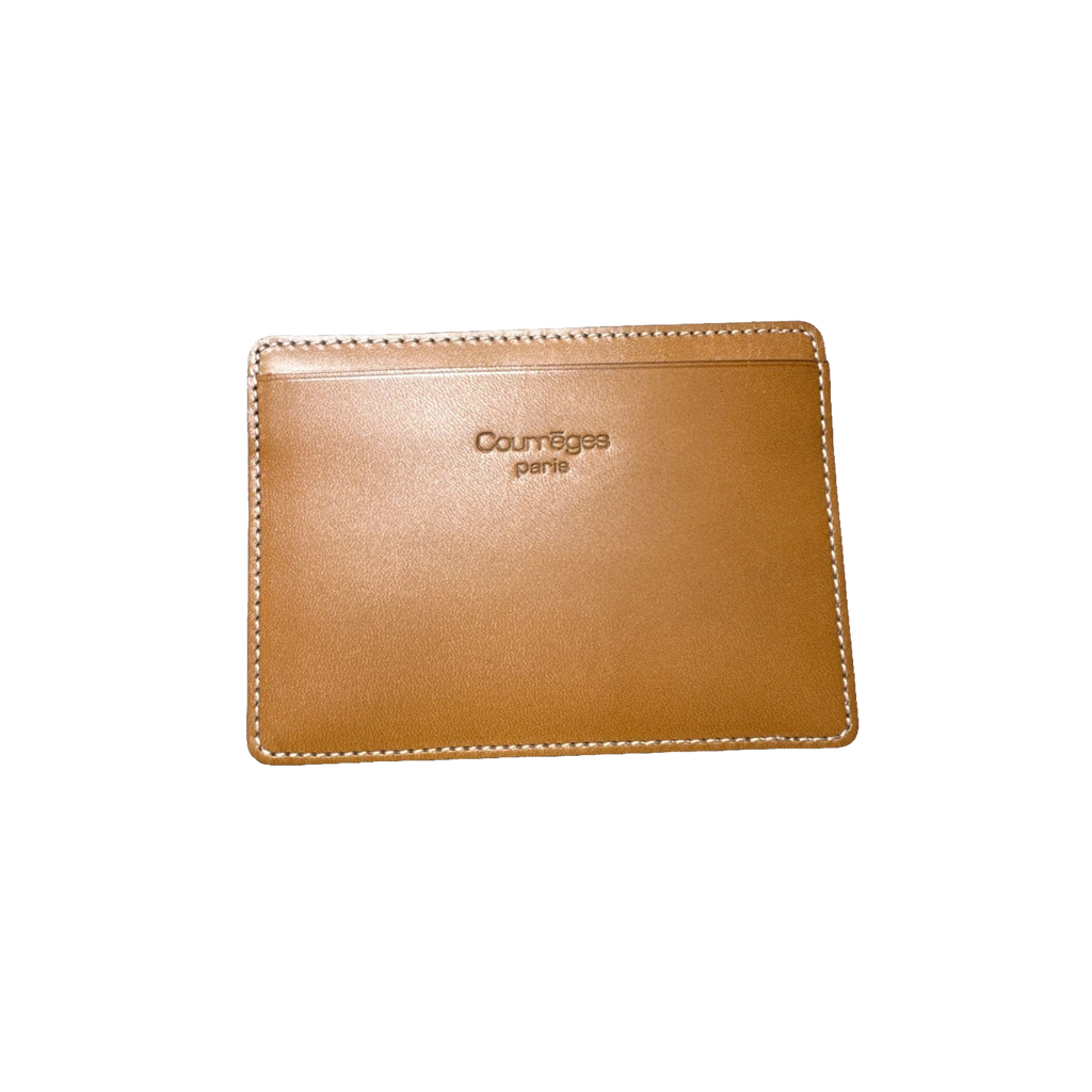 Courrèges Card Holder Brown Leather Vintage Slim ID Window Case