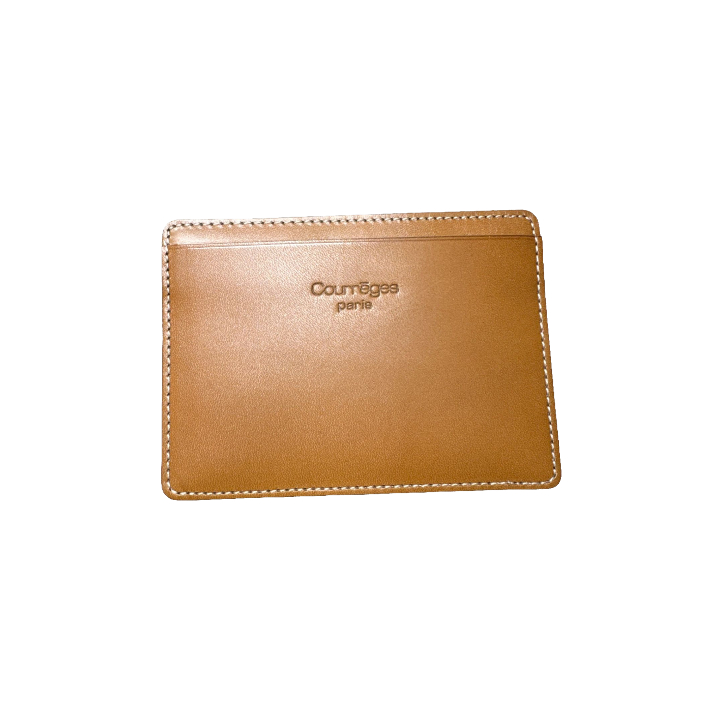 Courrèges Card Holder Brown Leather Vintage Slim ID Window Case