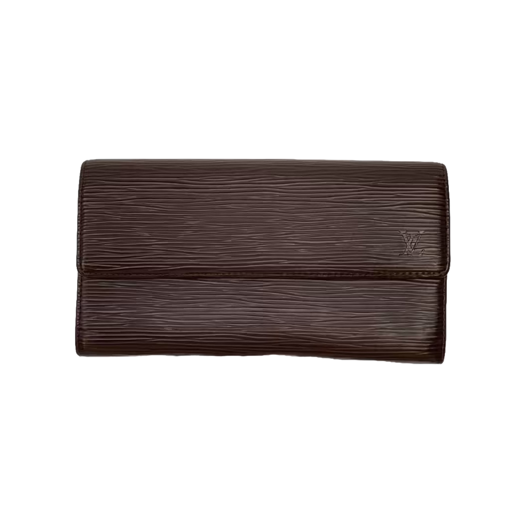 LOUIS VUITTON Portefeuille long Sarah cuir Épi marron quincaillerie dorée