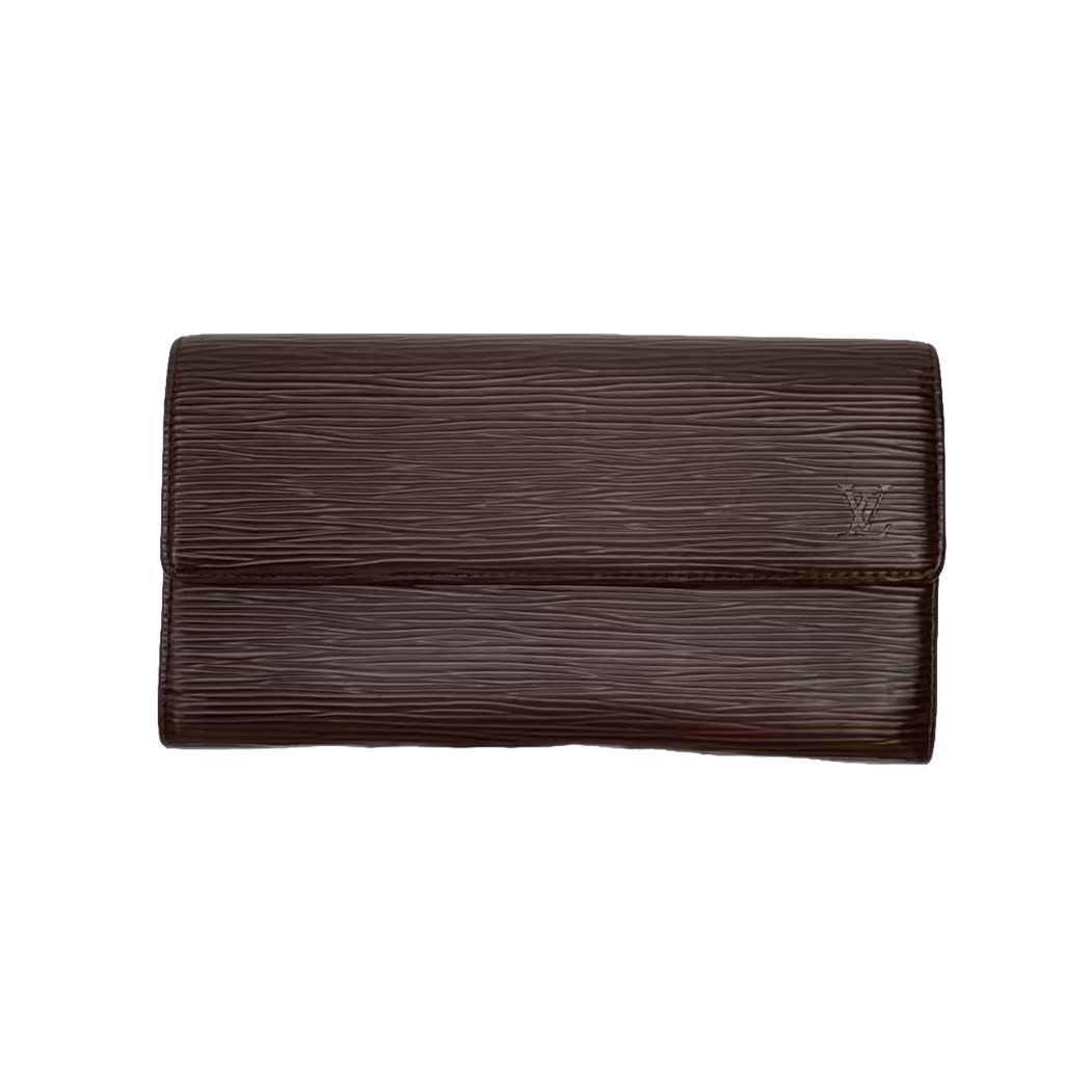 LOUIS VUITTON Portefeuille long Sarah cuir Épi marron quincaillerie dorée