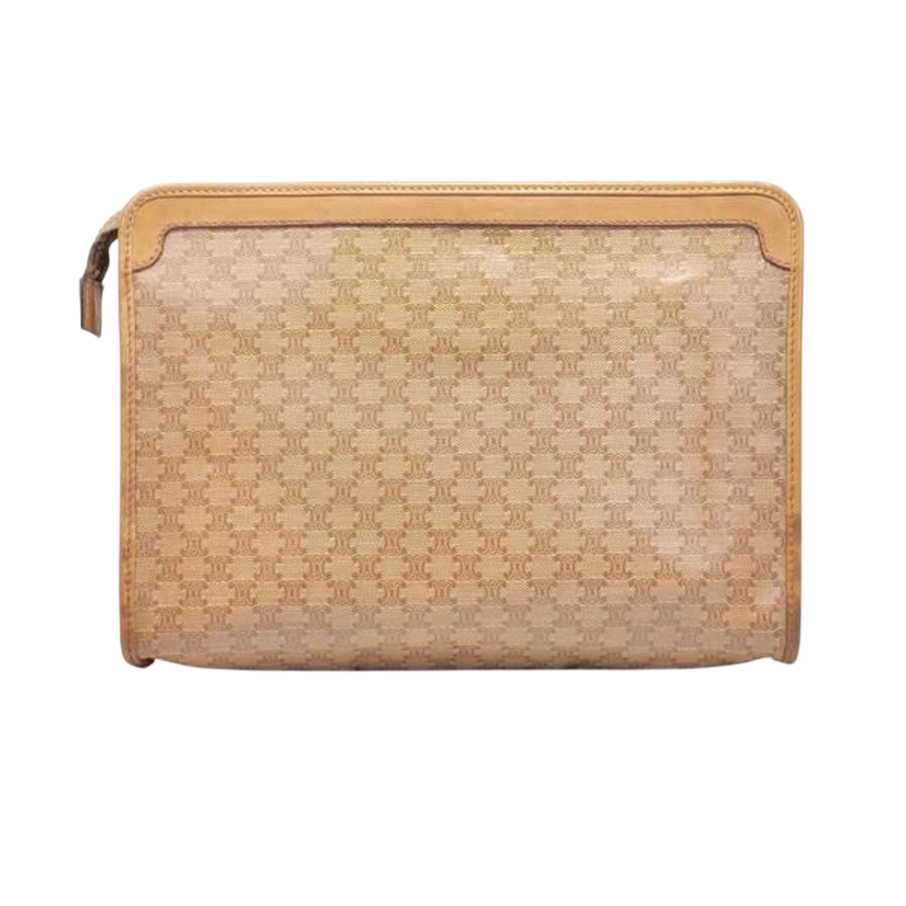 Celine Macadam Monogram Coated Canvas Leather Trim Clutch Bag Pouch