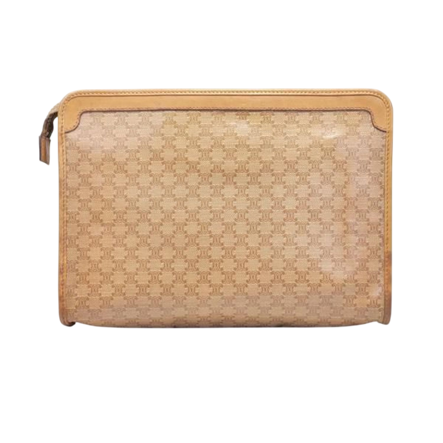 Celine Macadam Monogram Coated Canvas Leather Trim Clutch Bag Pouch