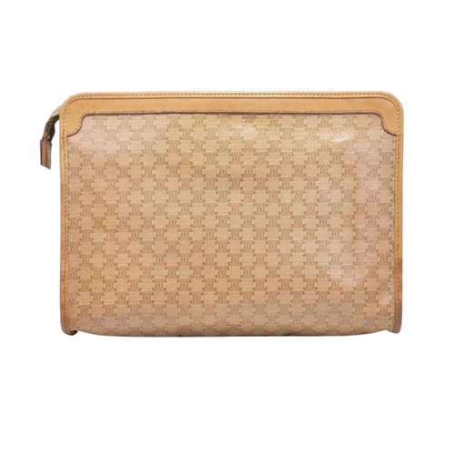 Celine Macadam Monogram Coated Canvas Leather Trim Clutch Bag Pouch