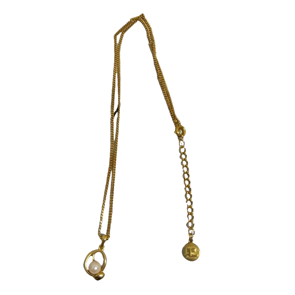 Courreges Necklace Gold Pearl Pendant Vintage Chain Women Jewelry