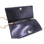 PIERRE CARDIN Pochette soirée cuir noir lisse chaîne dorée logo PC