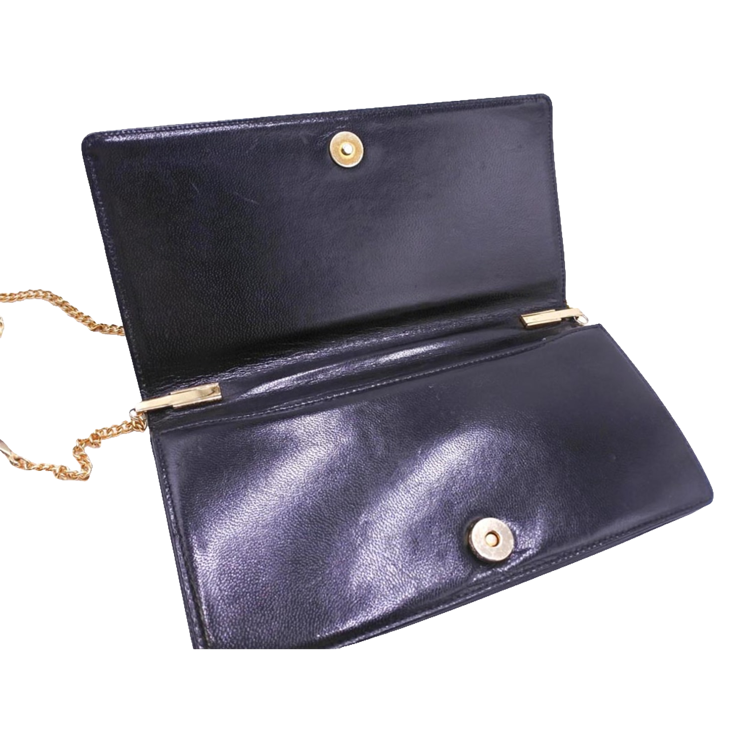 PIERRE CARDIN Pochette soirée cuir noir lisse chaîne dorée logo PC