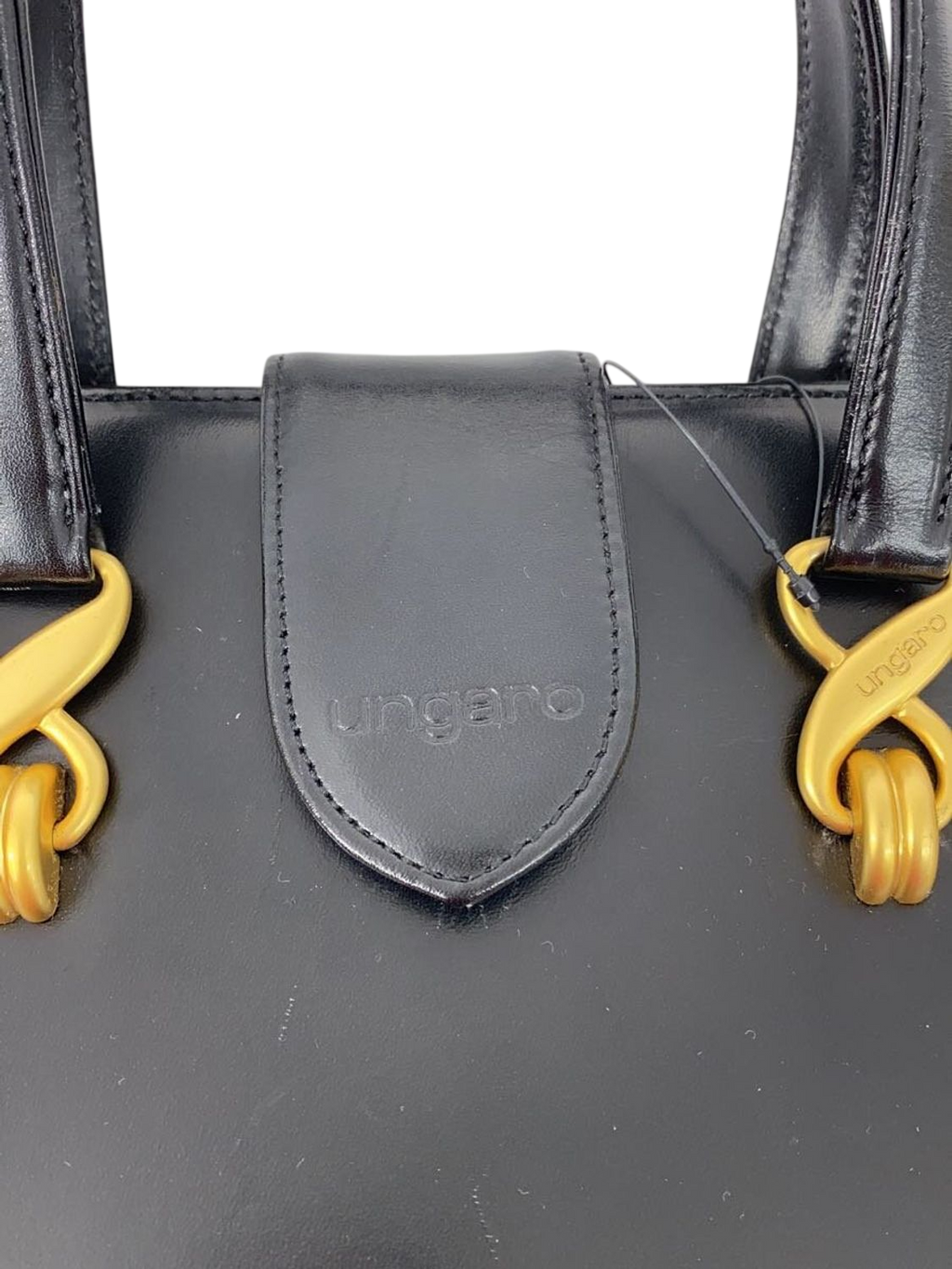 UNGARO Black Leather Top Handle Handbag with Gold Details