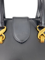 UNGARO Black Leather Top Handle Handbag with Gold Details