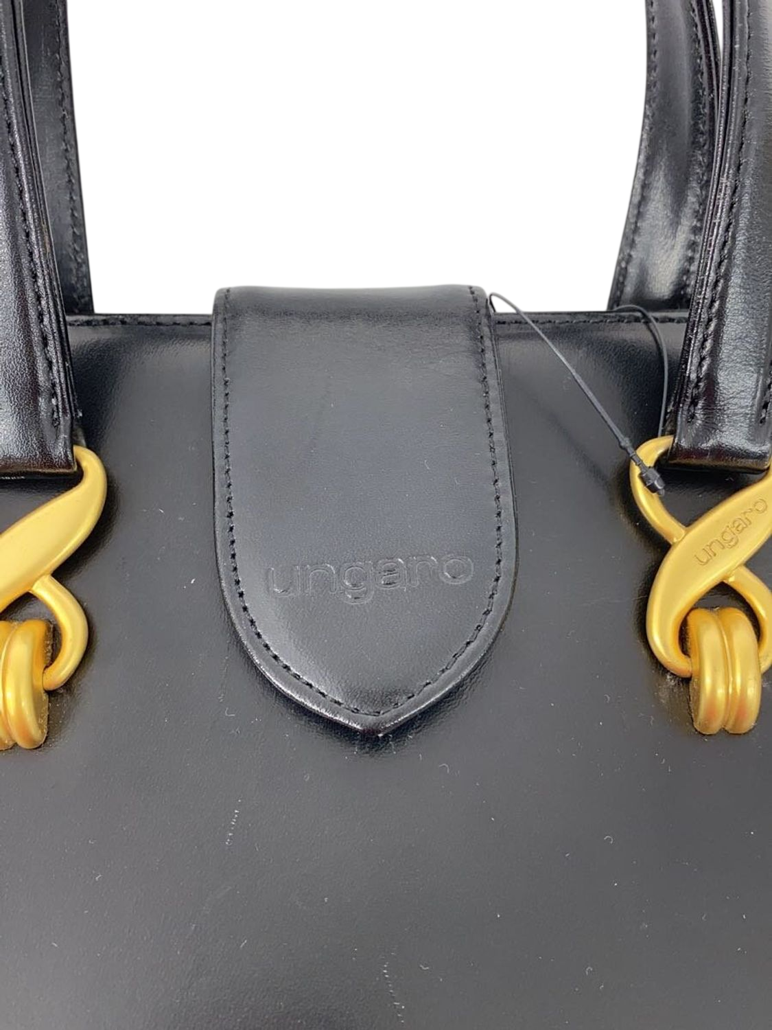 UNGARO Black Leather Top Handle Handbag with Gold Details