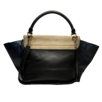 Celine Handbag Medium Black Blue Beige Trapeze Tri-Color Leather Suede