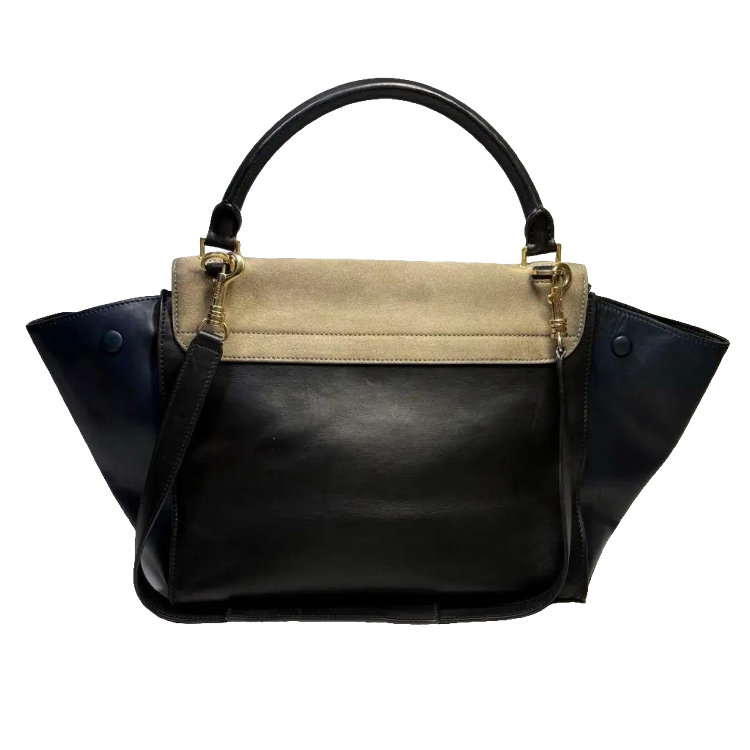 Celine Handbag Medium Black Blue Beige Trapeze Tri-Color Leather Suede