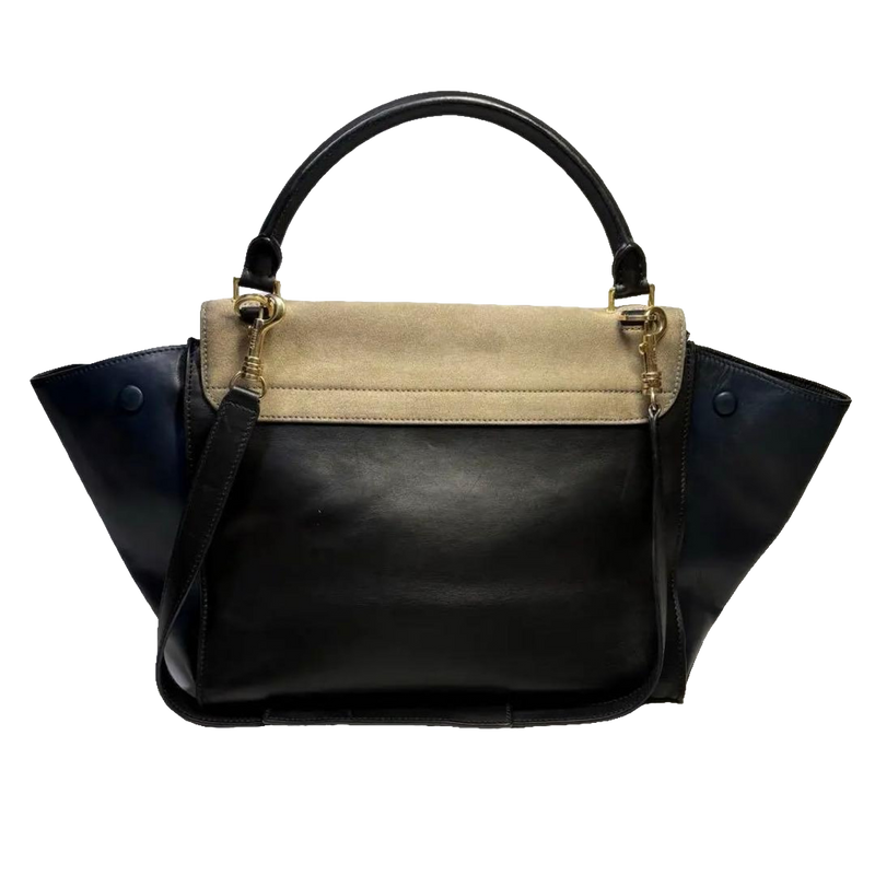 Celine Handbag Medium Black Blue Beige Trapeze Tri-Color Leather Suede