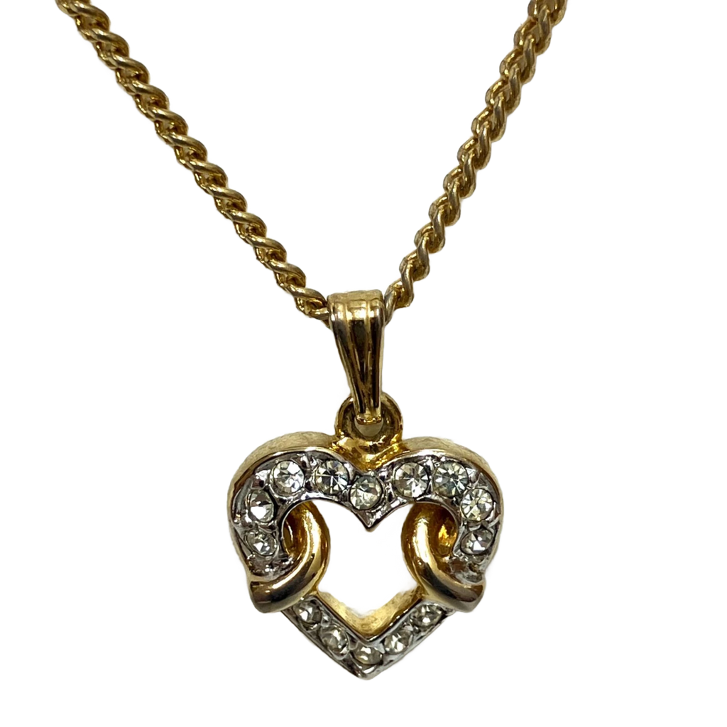 COURRÈGES Collier Pendentif Or Coeur entrelassé et strass Logo