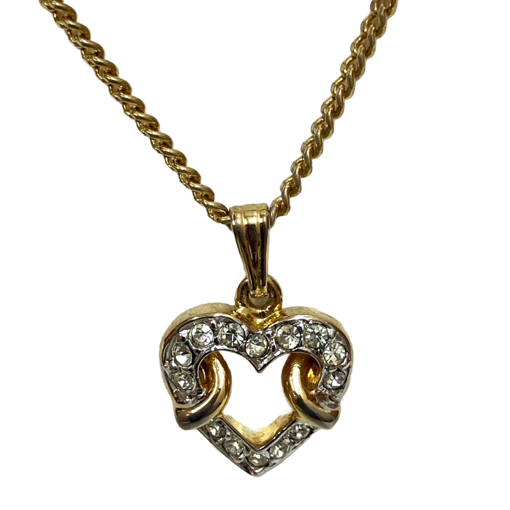 COURRÈGES Collier Pendentif Or Coeur entrelassé et strass Logo