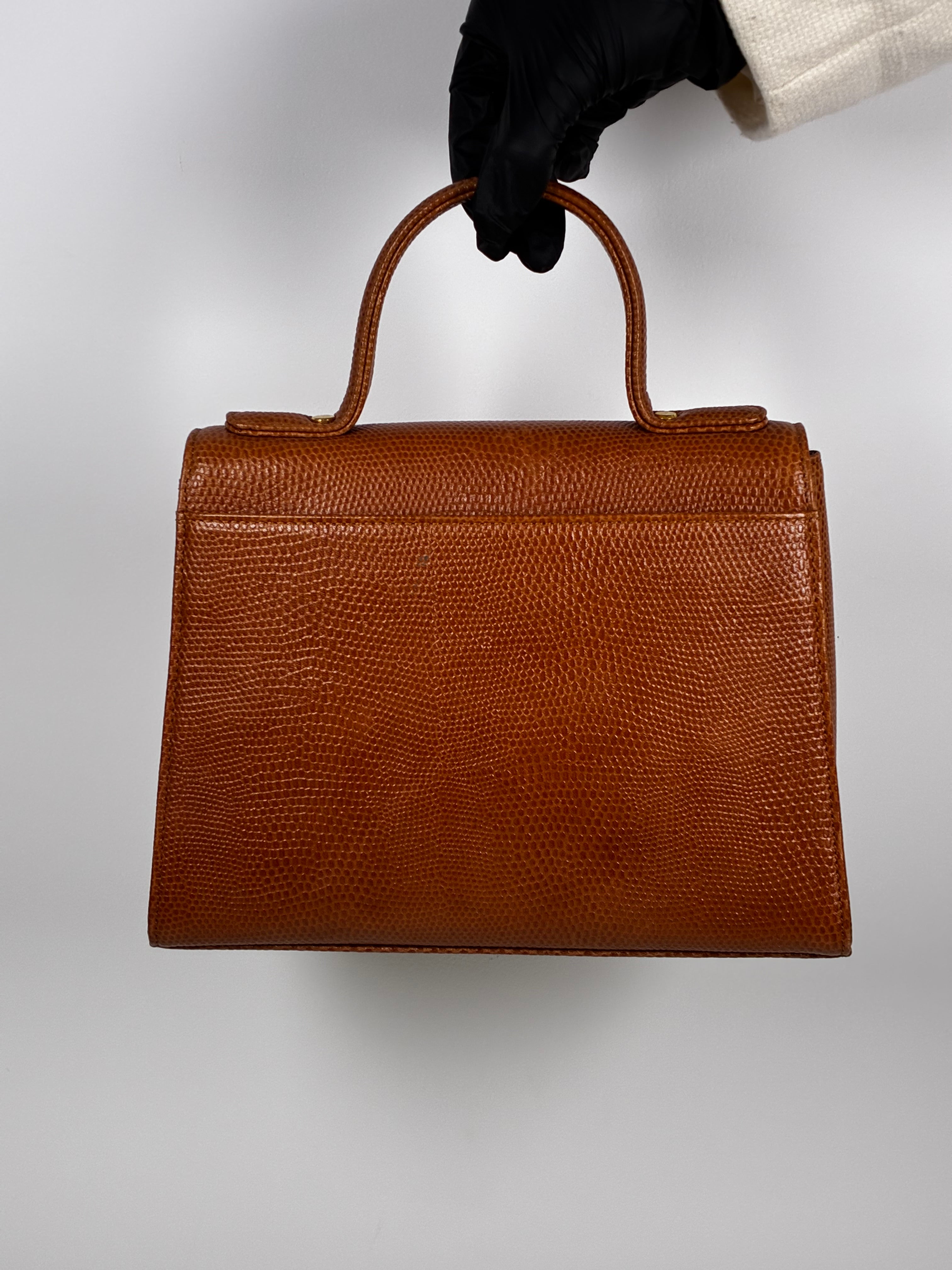 Ungaro Sac à Main en cuir façon lézard cognac