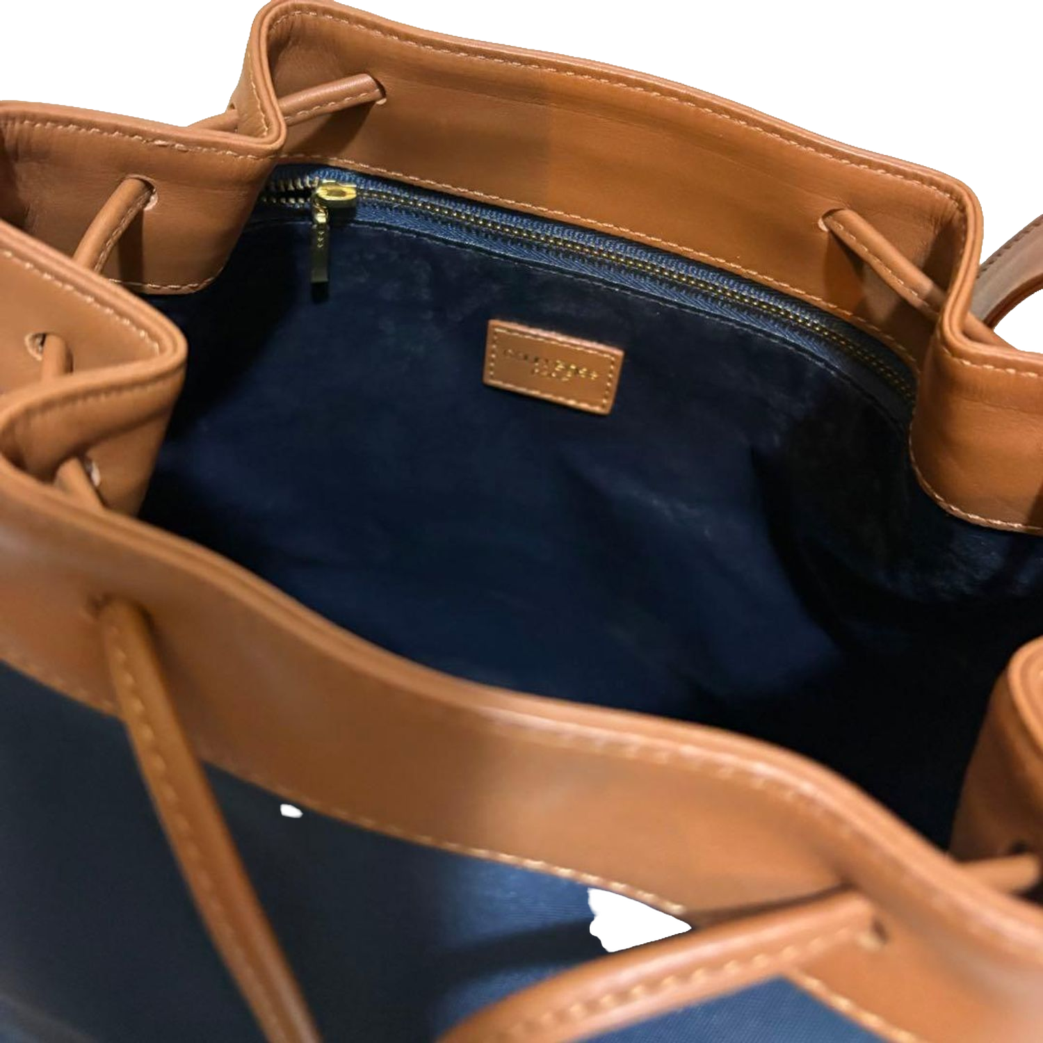 COURRÈGES Sac noé bucket bag bleu marine / camel (avec dustbag)