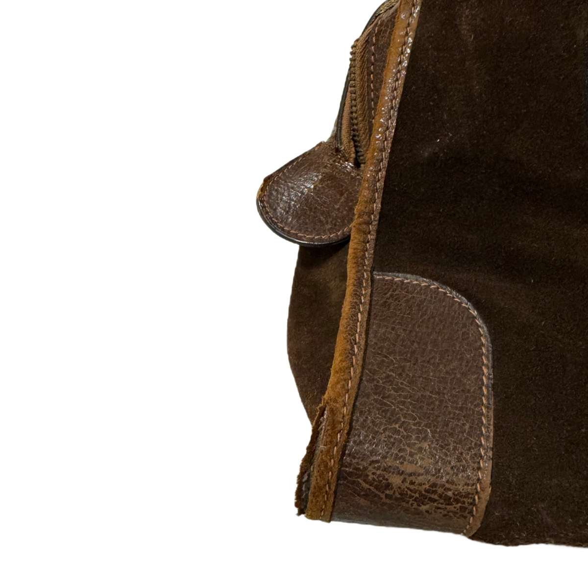 GUCCI Sac mini voyage daim marron Gucci détail bande web vert/rouge