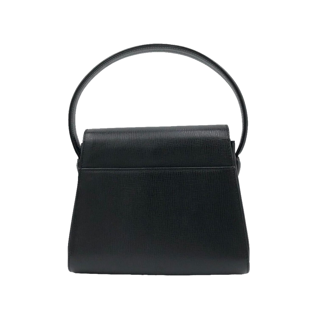 UNGARO Sac à main cuir grainé noir fermoir triangle doré