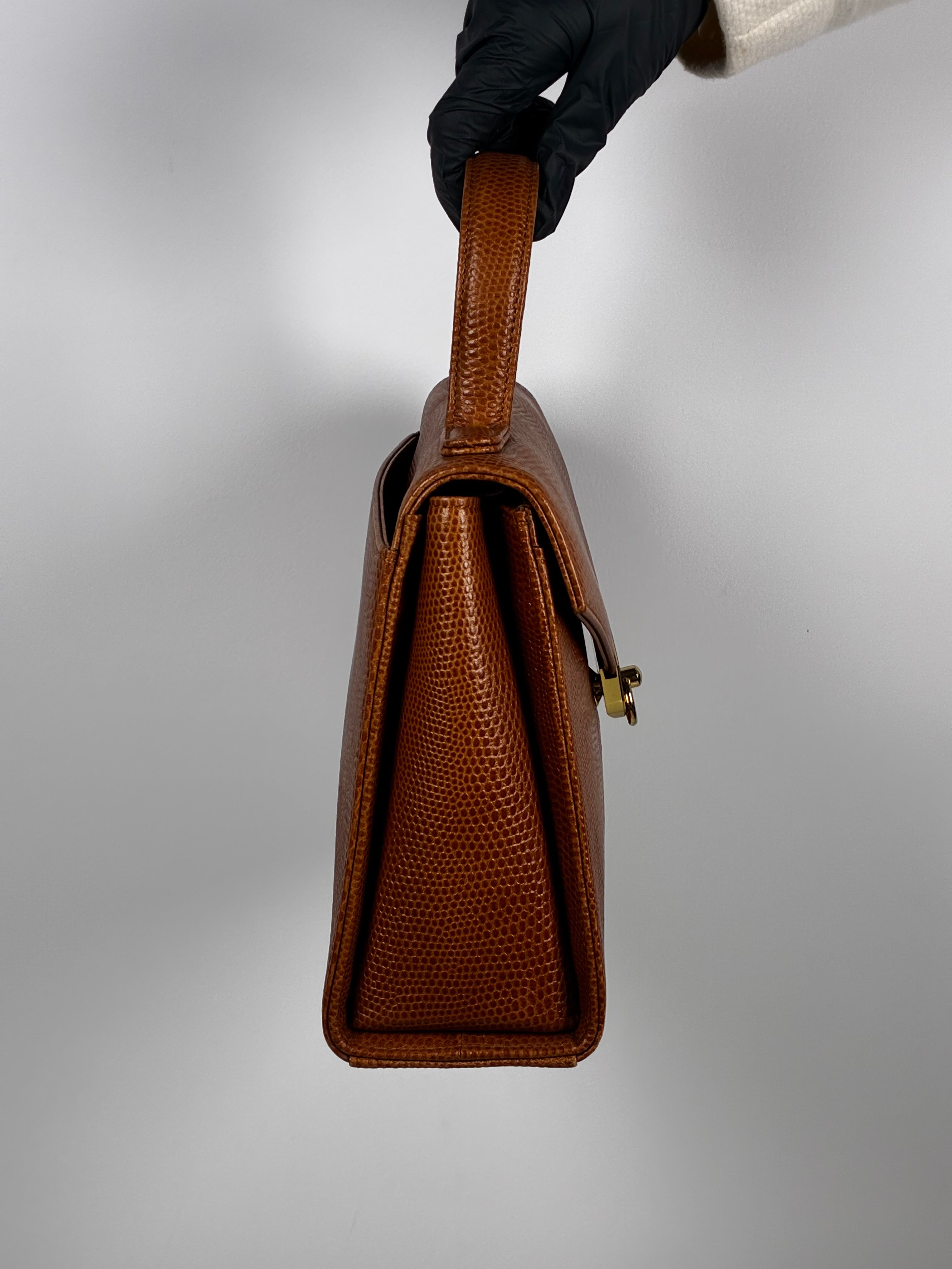 Ungaro Sac à Main en cuir façon lézard cognac