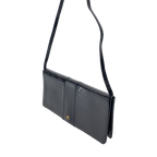 COURRÈGES Pochette bandoulière cuir effet croco noir logo doré