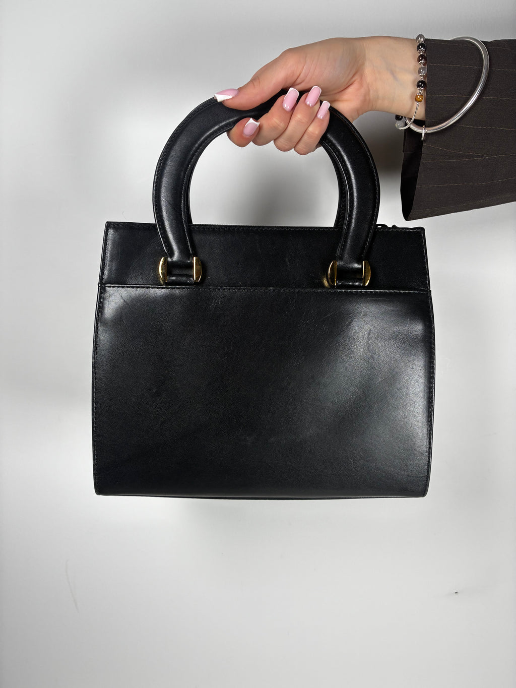 UNGARO Black City Bag with Twisted Gilt Hardware M