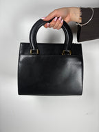 UNGARO Black City Bag with Twisted Gilt Hardware M