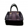 MULTI-MARQUES Sac crocodile et lézard noir avec anse et bijouterie doré sans marque