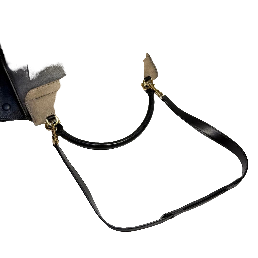 Celine Handbag Medium Black Blue Beige Trapeze Tri-Color Leather Suede