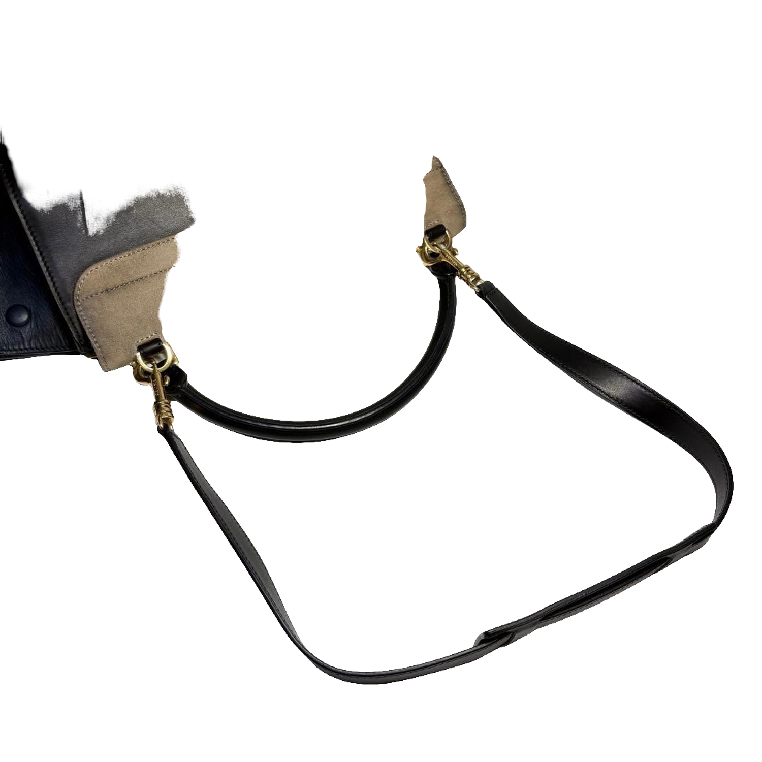 Celine Handbag Medium Black Blue Beige Trapeze Tri-Color Leather Suede