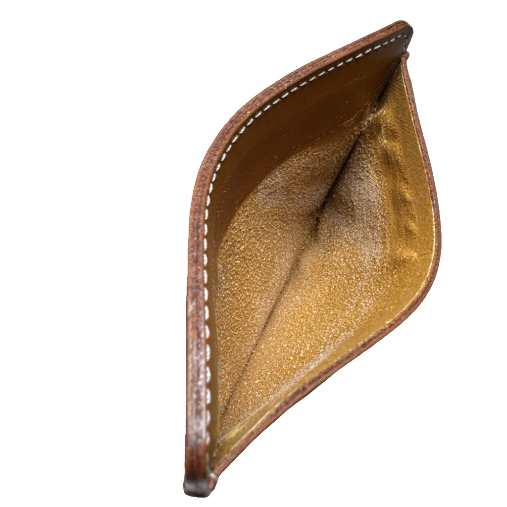 Courrèges Card Holder Brown Leather Vintage Slim ID Window Case
