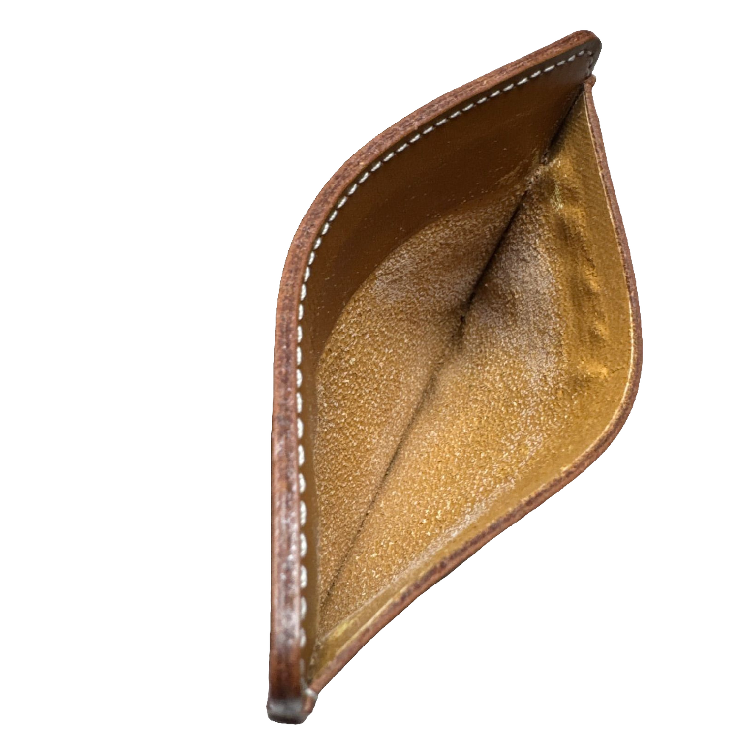 Courrèges Card Holder Brown Leather Vintage Slim ID Window Case