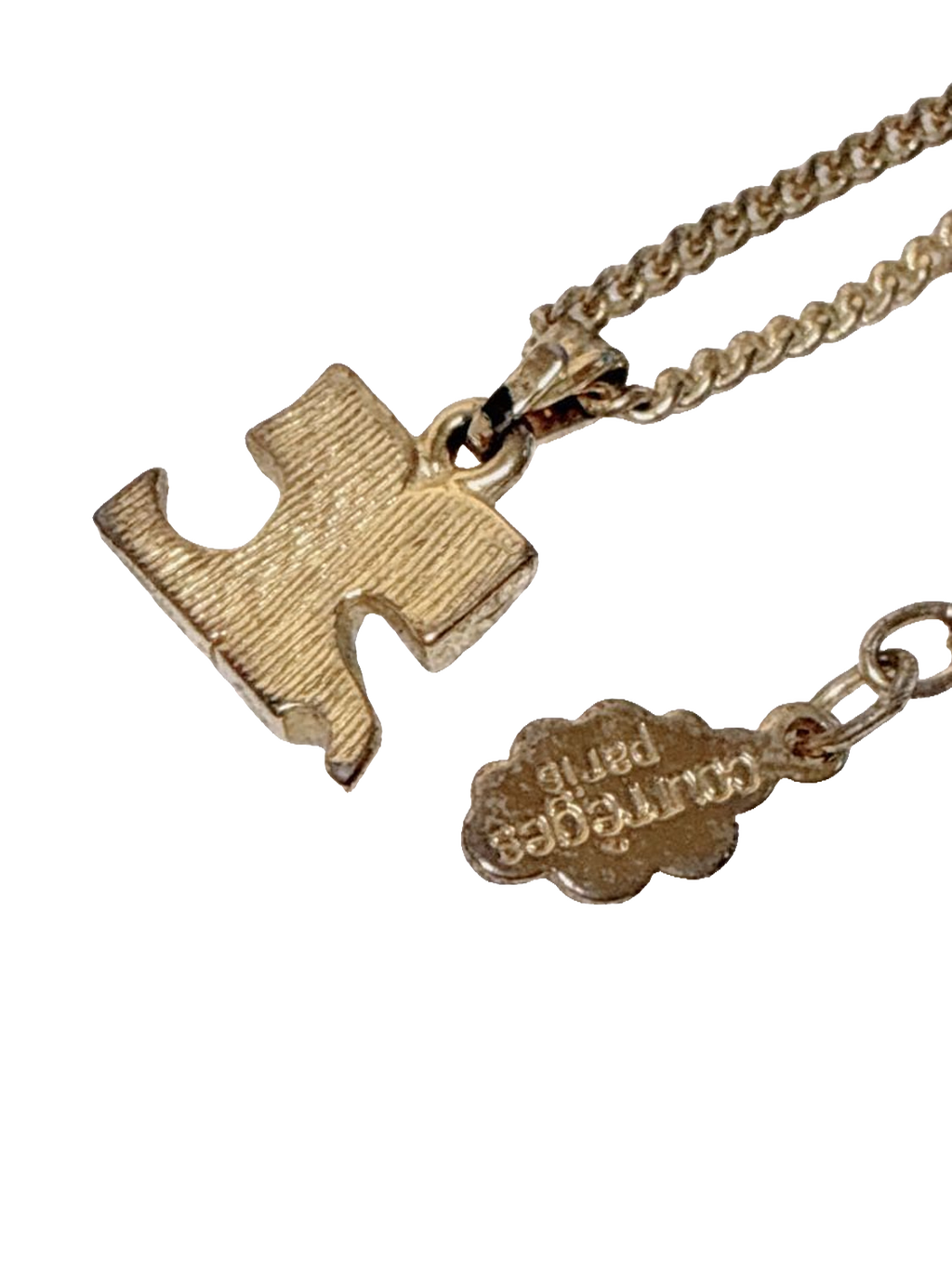 Courrèges Necklace Gold Silver Rhinestone AC Logo Pendant Vintage Adjustable