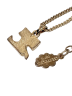 Courrèges Necklace Gold Silver Rhinestone AC Logo Pendant Vintage Adjustable