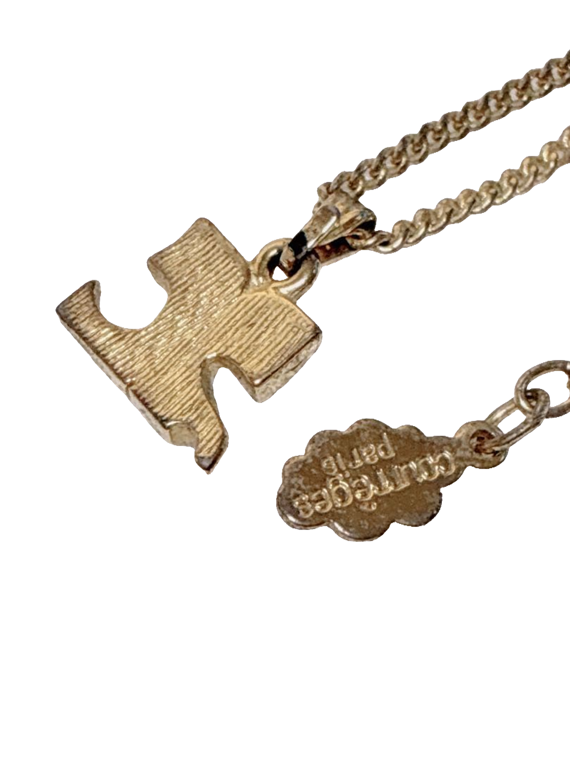 Courrèges Necklace Gold Silver Rhinestone AC Logo Pendant Vintage Adjustable