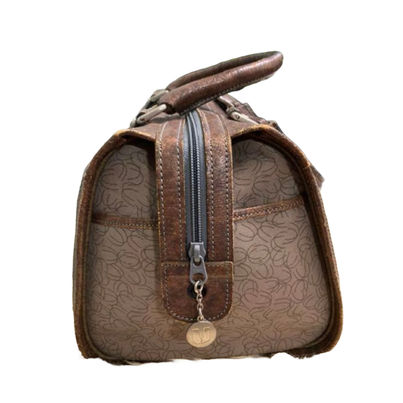 UNGARO Sac à main marron gris vintage monogramme Boston à poignée supérieure