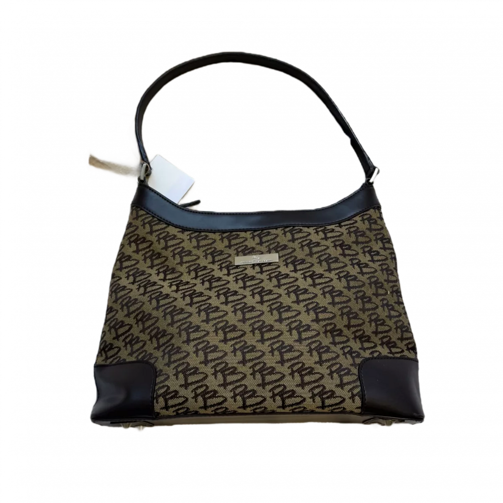 PIERRE BALMAIN Sac monogrammé  B marron et plaque argenté