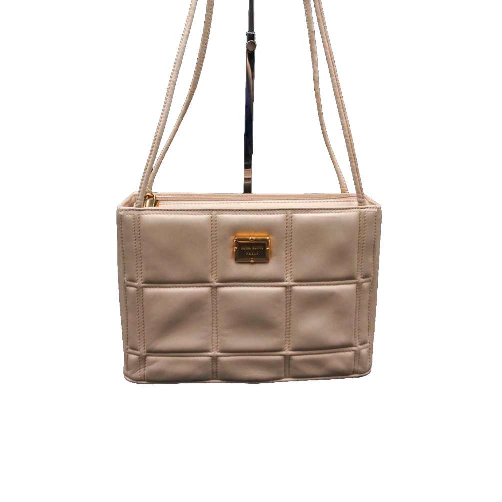 Nina Ricci Shoulder Bag Medium Beige Quilted Leather Vintage Gold Hardware